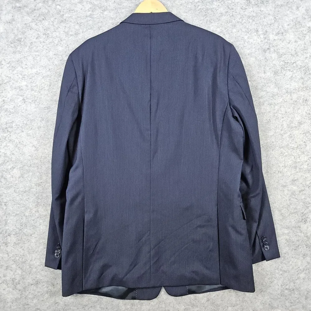 Tommy Hilfiger Men's Blazer Navy Blue Size 46L Pinstripes 2-Button 100%‎ Wool